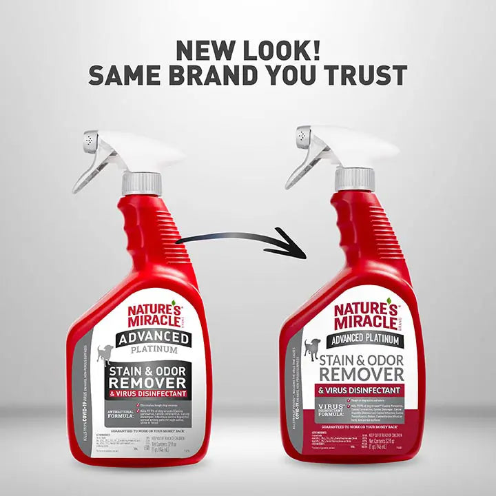 Nature's Miracle Advanced Platinum Stain & Odor Remover Virus Disinfectant Spray For Dog - 946 ml - Heads Up For Tails