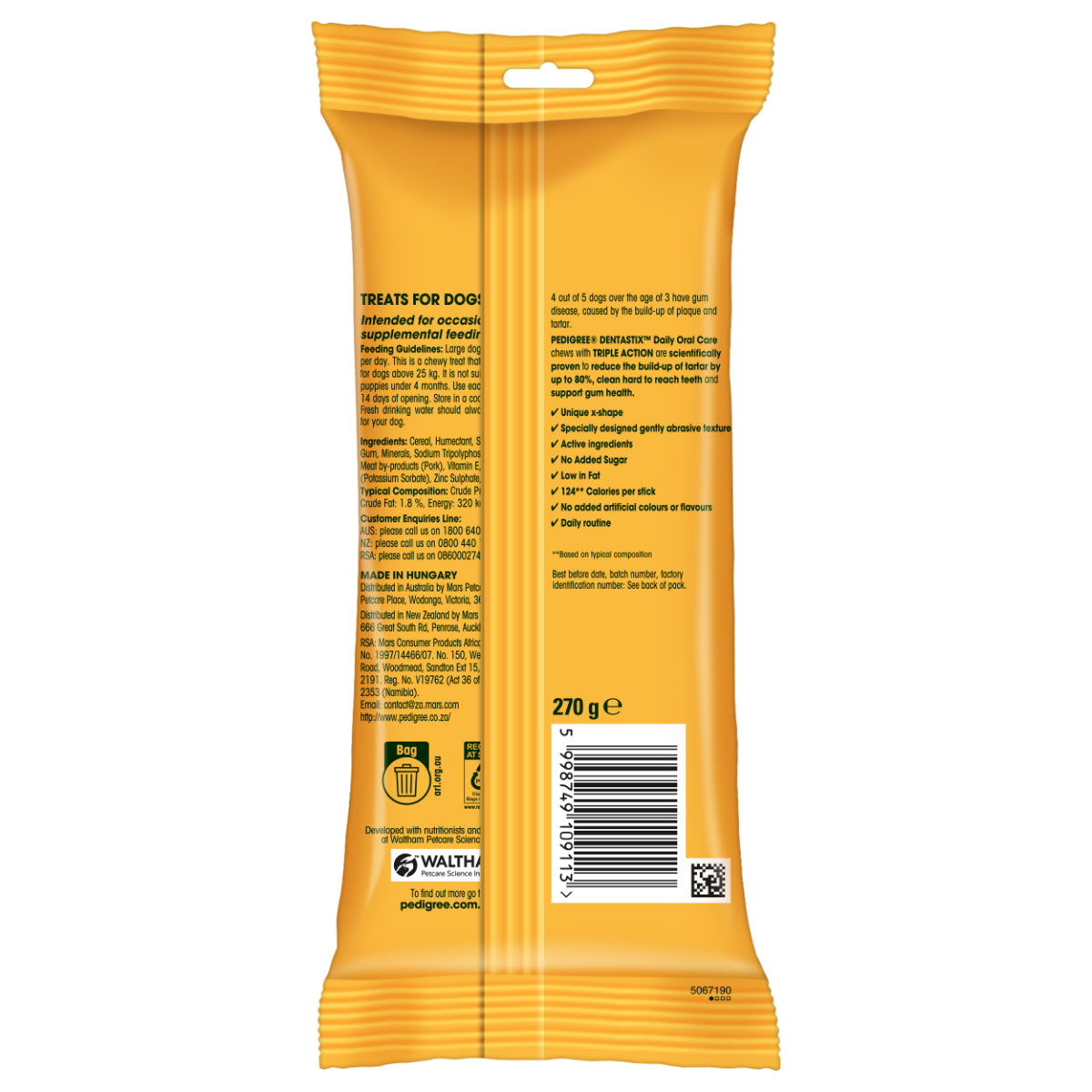 Pedigree Dentastix Dog Treat Weekly Pack For Large Breed - 270 g - Heads Up For Tails