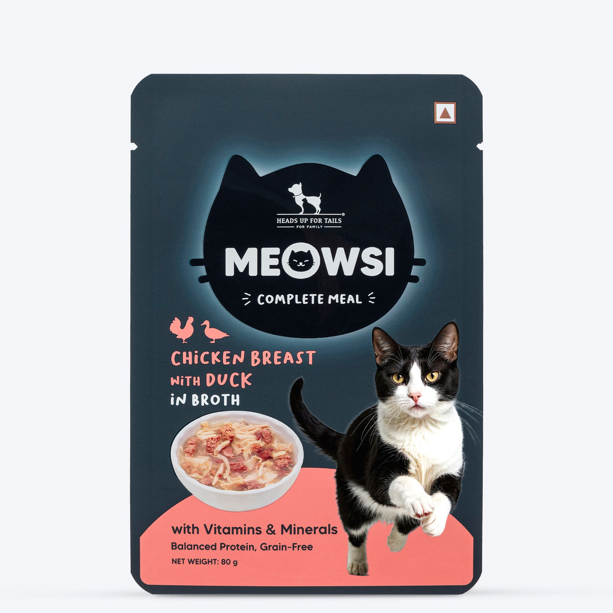 Meowsi Chicken Breast &amp; Duck in Broth Wet Cat Food 80g, Grain-Free, Hydrating, Broth-Based
