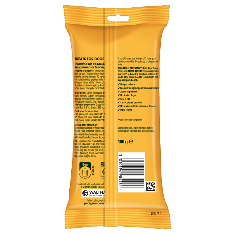 Pedigree Dentastix Dog Treat Weekly Pack For Medium Breed - 180 g - Heads Up For Tails