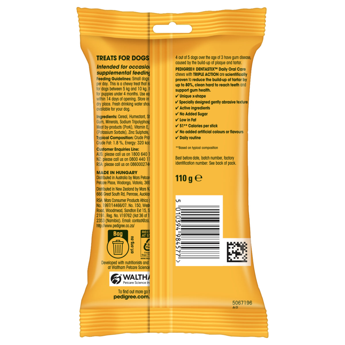 Pedigree Dentastix Dog Treat Weekly Pack For Small Breed - 110 g - Heads Up For Tails