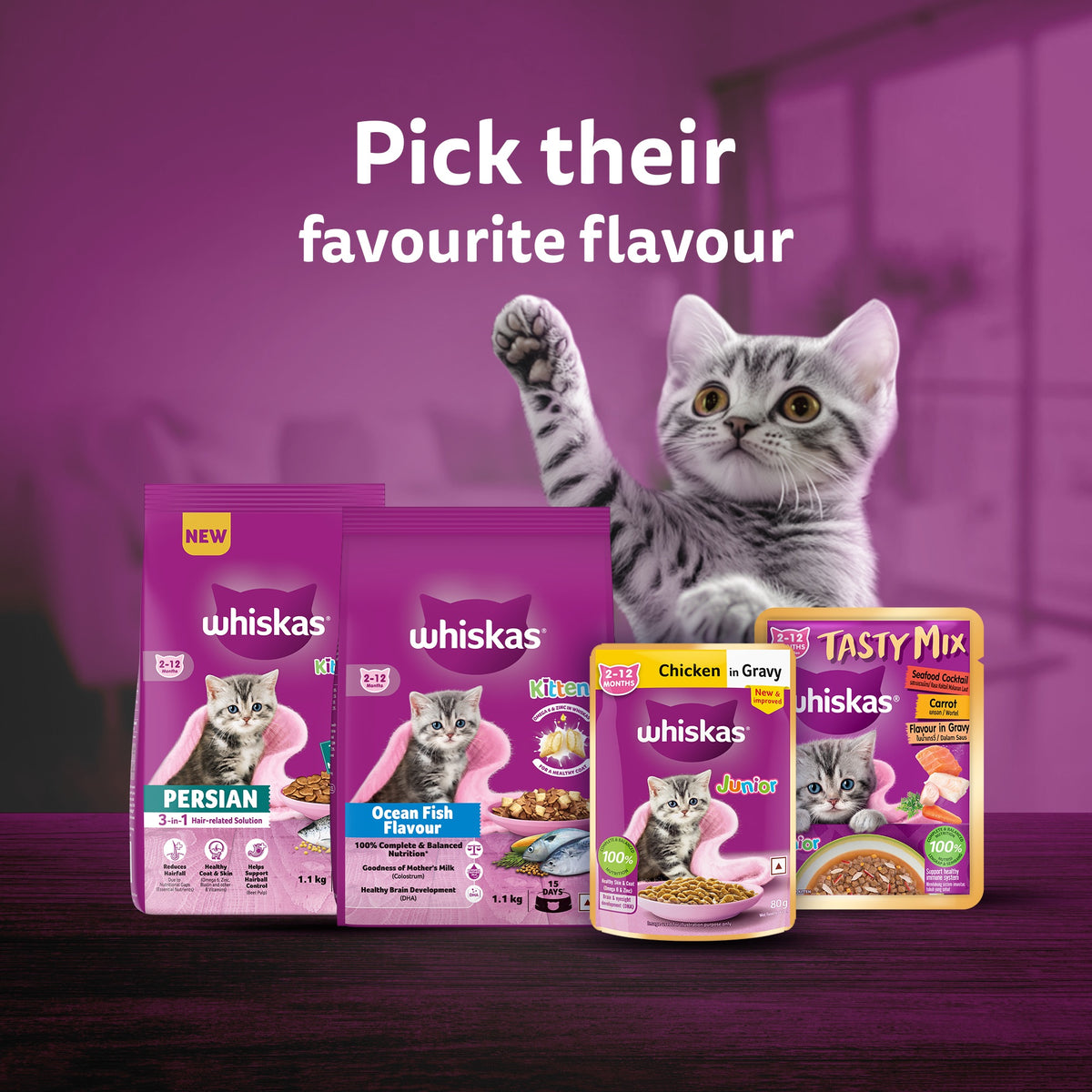 Whiskas Tasty Mix Seafood Cocktail With Carrot In Gravy Wet Food For Junior (2-12 Months) Kitten- 70 gm Pack - Heads Up For Tails