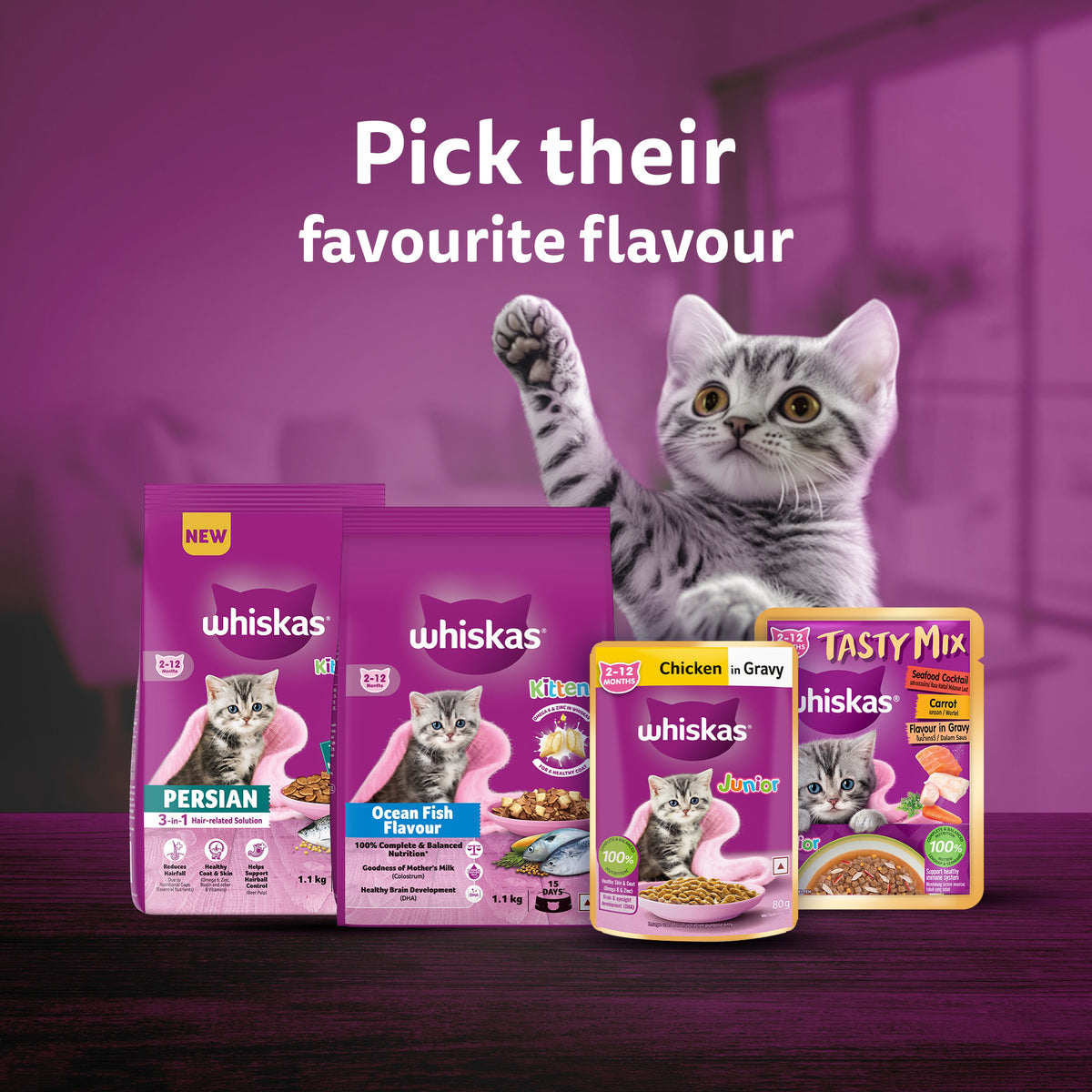 Whiskas Chicken in Gravy (2-12 Months) Wet Food For Junior Kitten - 80 gm Pack - Heads Up For Tails