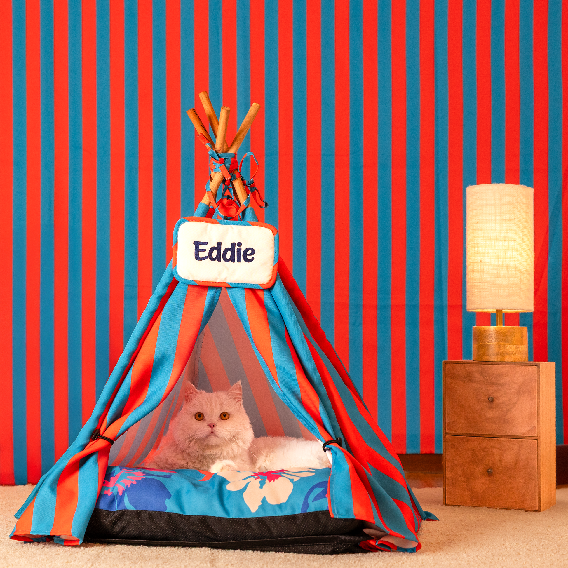 HUFT Personalised Summer Bloom Teepee Tent Bed For Dog & Cat - Blue - Heads Up For Tails