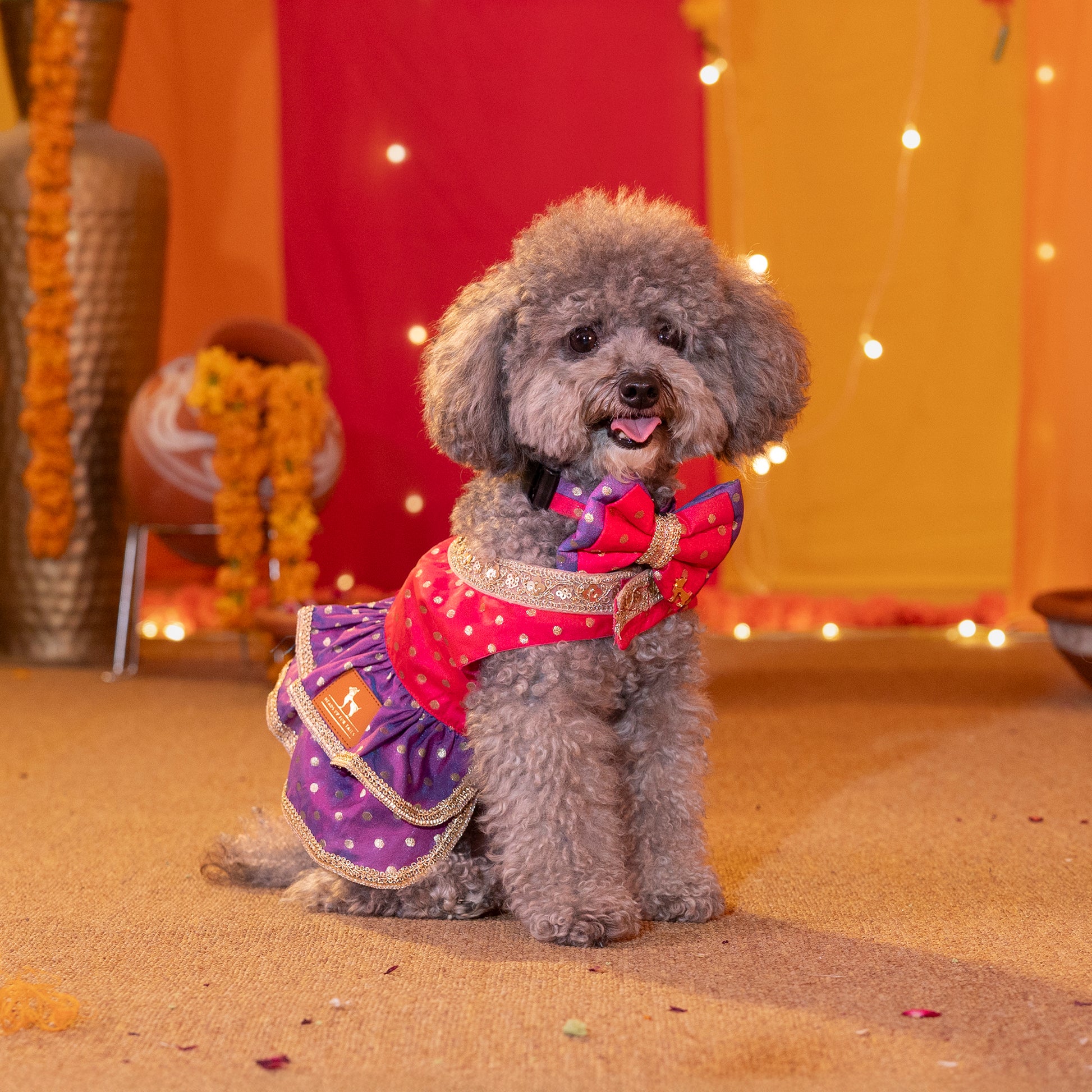 HUFT Desi Glam Dress For Dog & Cat - Pink & Purple - Heads Up For Tails