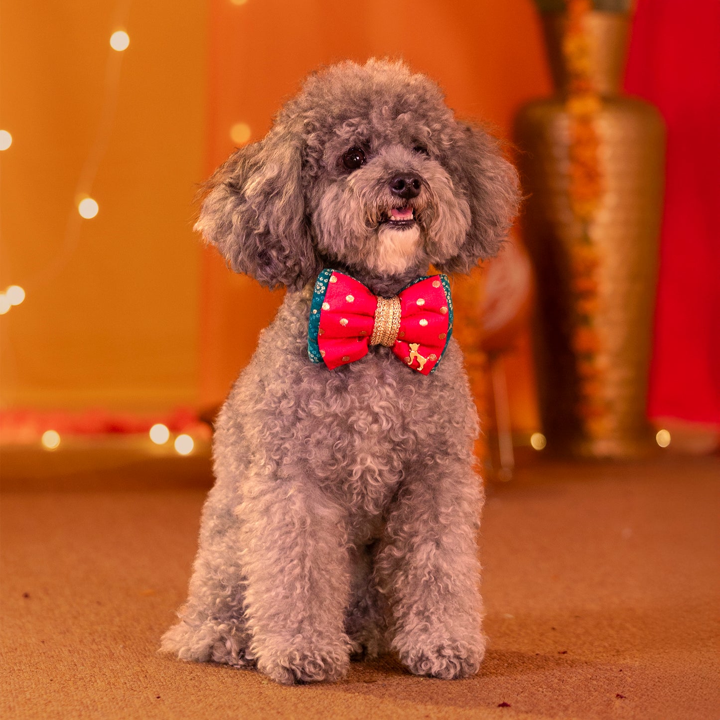 HUFT Desi Glam Bow Tie For Dog - Pink & Green
