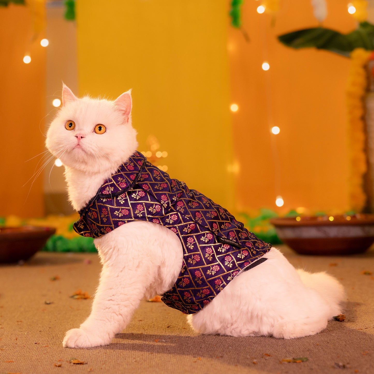 HUFT Petals & Pyaar Brocade Sherwani For Dog & Cat - Navy Blue - Heads Up For Tails