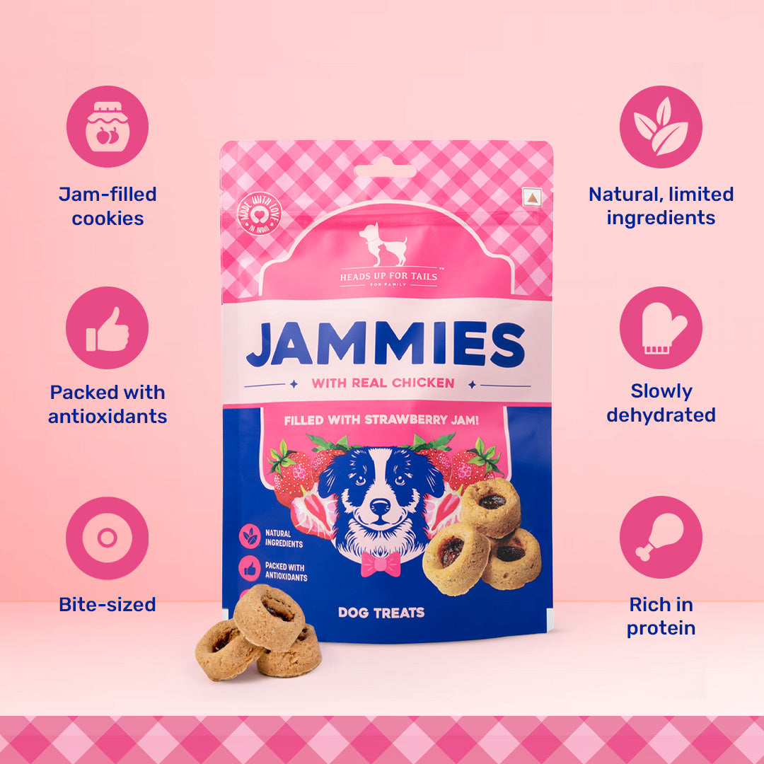 HUFT Jammies - Strawberry Jam Filled Dog Treats - 100 gm - Heads Up For Tails