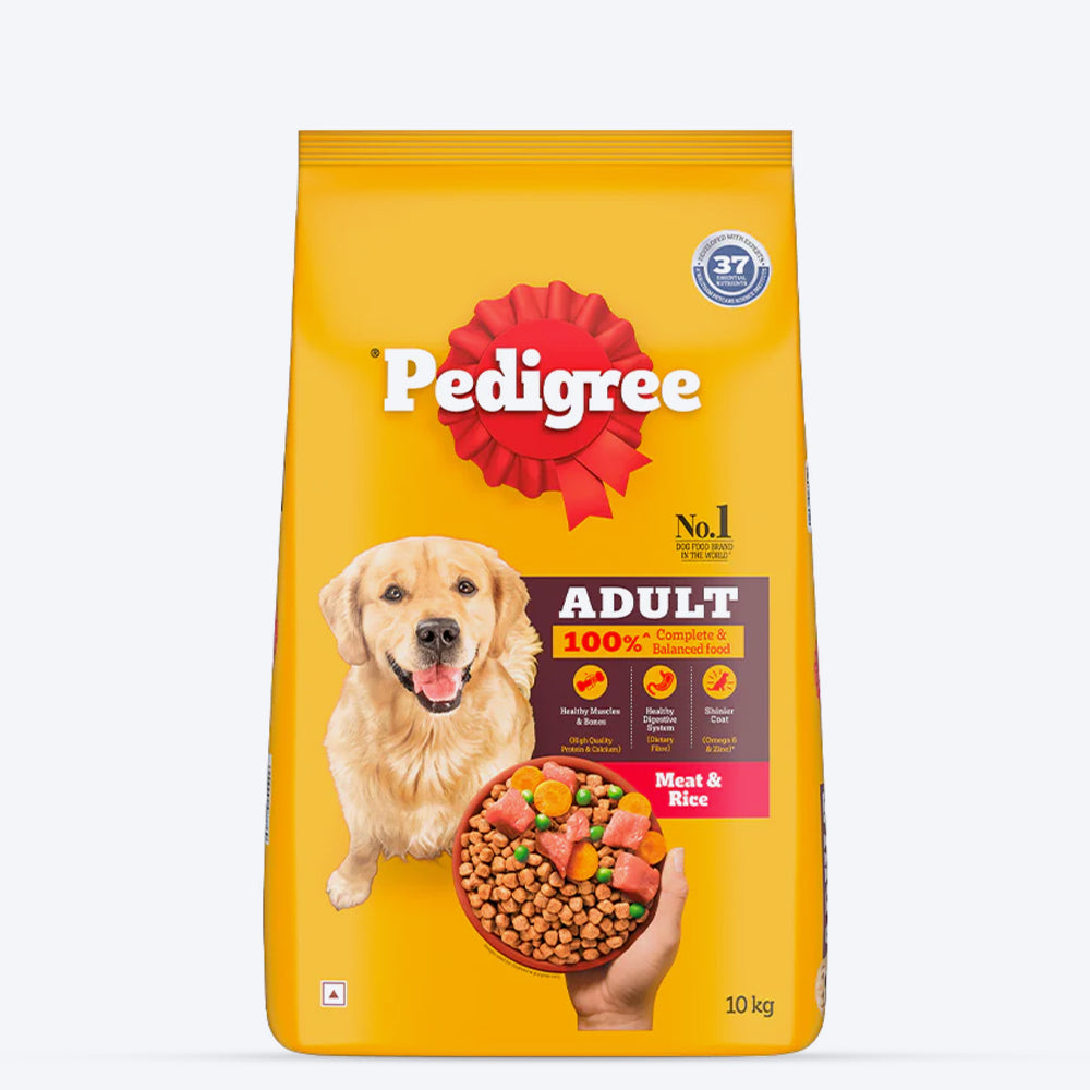 Pedigree Meat & Rice Dry Food & Sara's Dehydrated Chicken Giblets Treat Combo For Adult Dogs - Heads Up For Tails