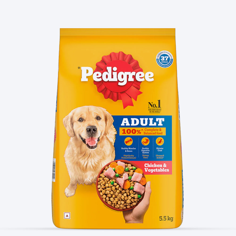 Pedigree Chicken & Vegetables Dry Food & Sara's Chicken Jerky With Pumpkin Treat Combo For Adult Dogs - Heads Up For Tails