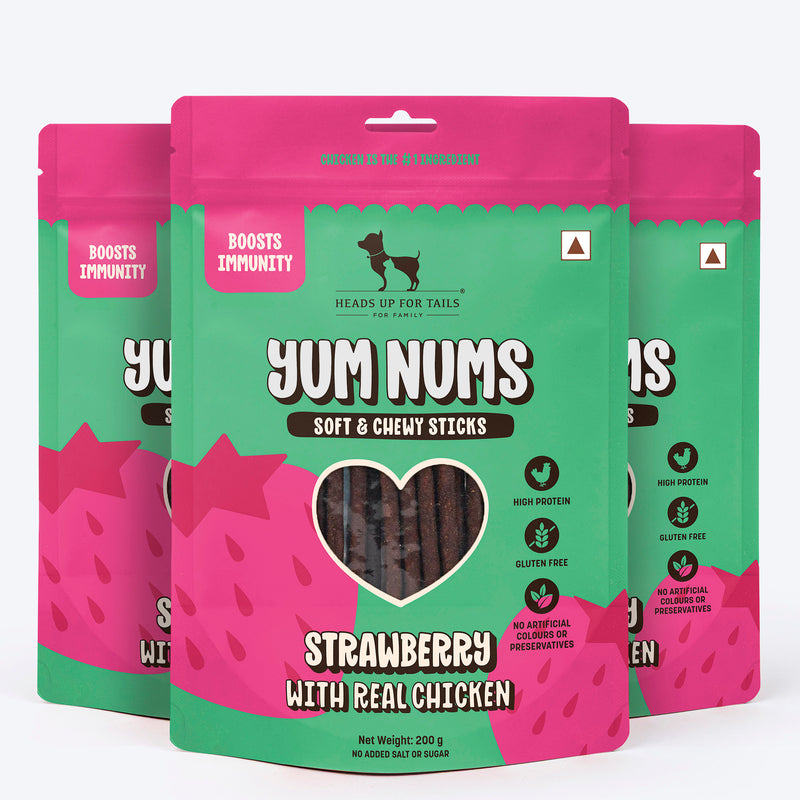 HUFT Yum Nums Soft & Chewy Sticks Strawberry with Real Chicken Treat For Dogs - Heads Up For Tails