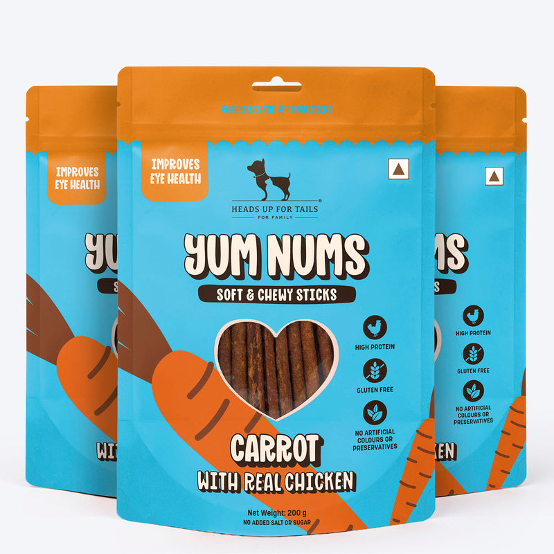 HUFT Yum Nums Dog Treats Soft & Chewy Sticks Carrot With Real Chicken - Heads Up For Tails