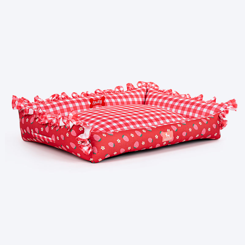HUFT Personalised Berrylicious Lounger Bed For Dog - Red & Pink - Heads Up For Tails