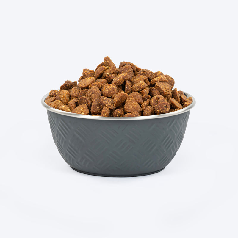 HUFT Sniff N' Snack Embossed Steel Bowl For Dogs - Grey - Heads Up For Tails