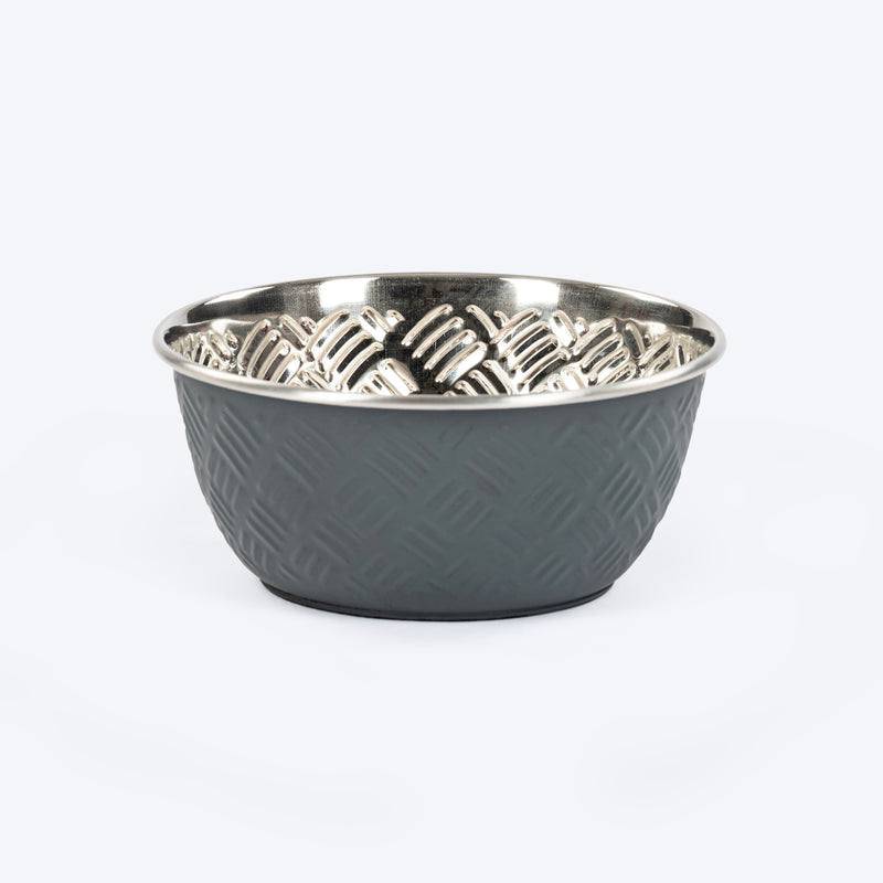 HUFT Sniff N' Snack Embossed Steel Bowl For Dogs - Grey - Heads Up For Tails
