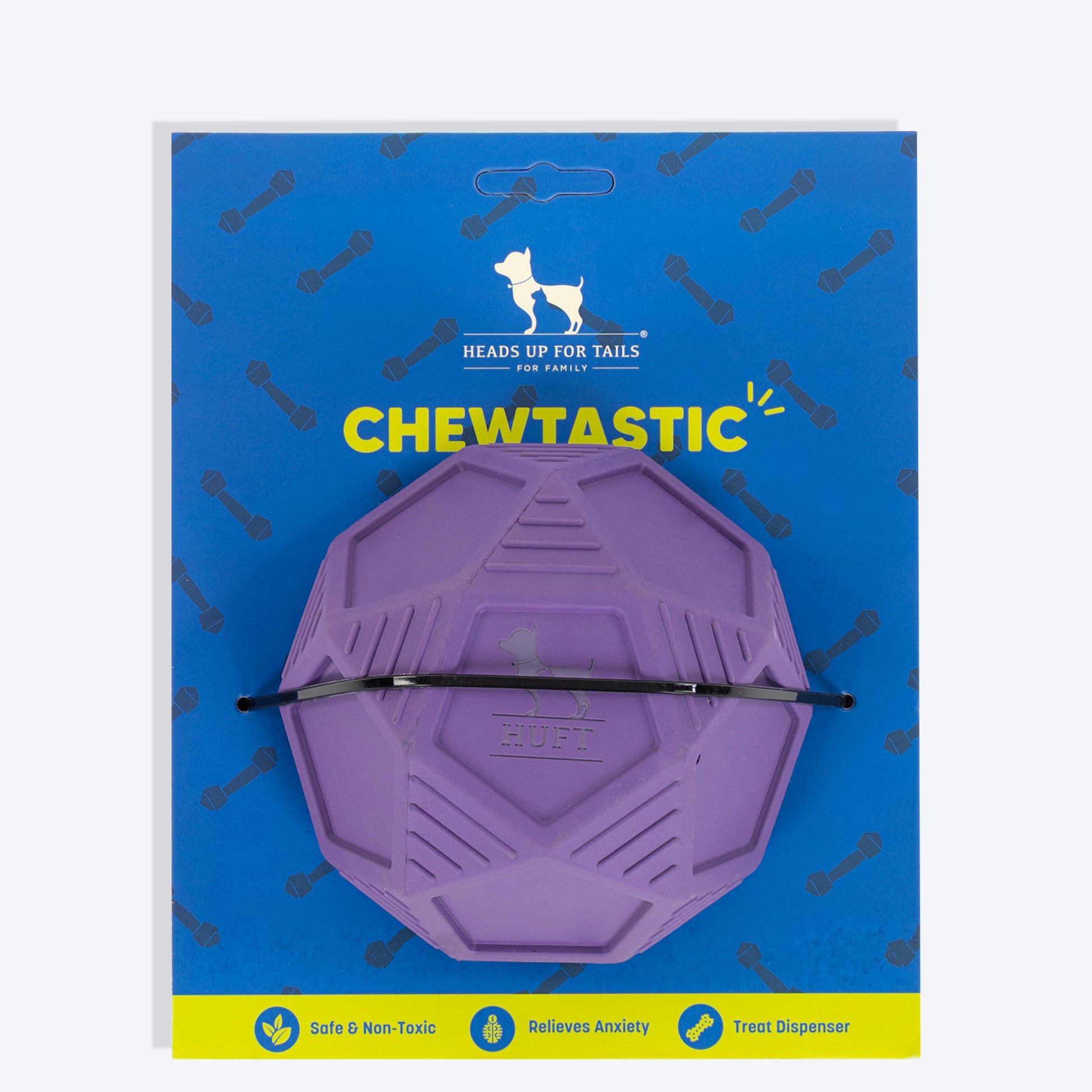 HUFT Chewtastic Bounce & Treat Ball Chew Toy For Dog - Purple - Heads Up For Tails