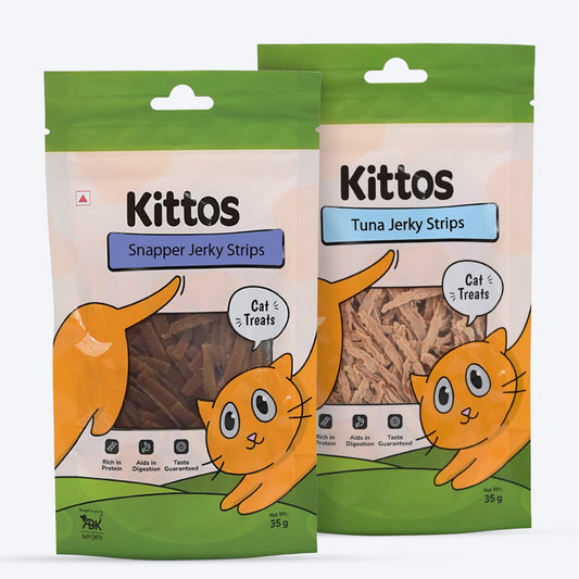 Kittos Purr-fect Fishie Munchies - Tuna & Snapper Jerkies Cat Treats Combo - Heads Up For Tails