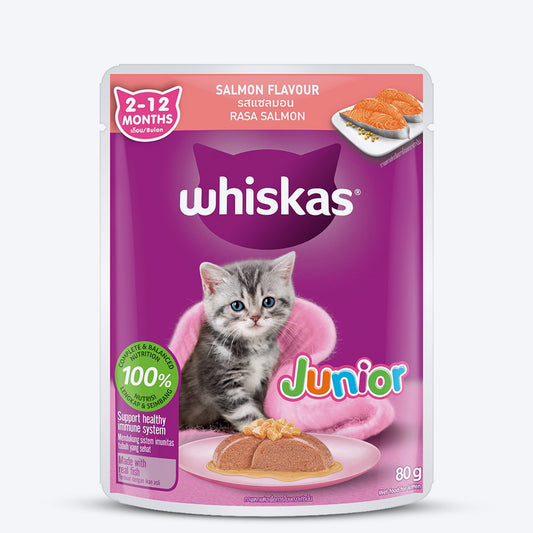 Whiskas Junior Kitten (2-12 Months) Salmon in Jelly Flavour Wet Cat Food - 80 gm Pack