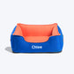 HUFT Personalised Classic Lounger Dog Bed (Free Bone Cushion) - Imperial Blue With Coral