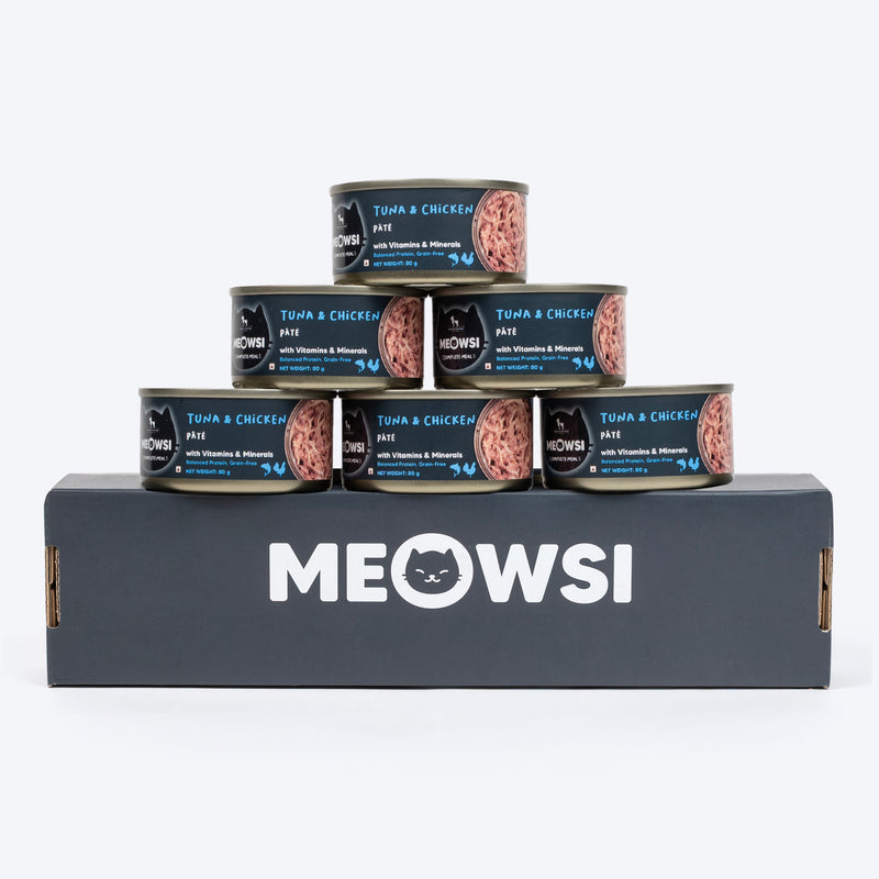 Meowsi by HUFT Tuna & Chicken Pâté Canned Cat Wet Food, 80 gm, grain-free with vitamins and minerals.