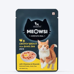 Meowsi by HUFT Chicken Breast with Quail Egg pâté Cat Wet Food, 80 gm, grain-free, with vitamins and minerals.