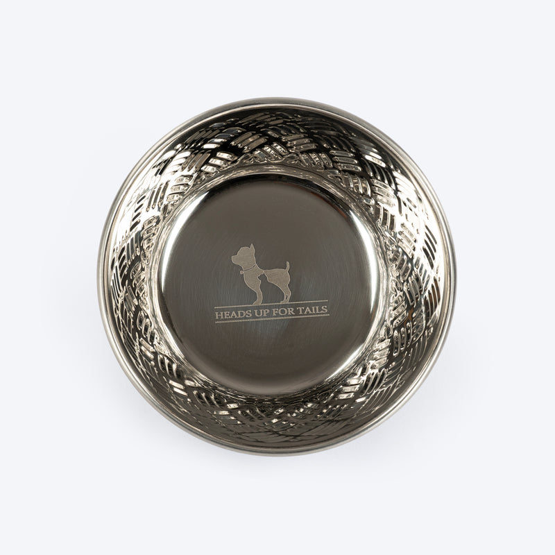 HUFT Sniff N' Snack Embossed Steel Bowl For Dogs - Grey - Heads Up For Tails