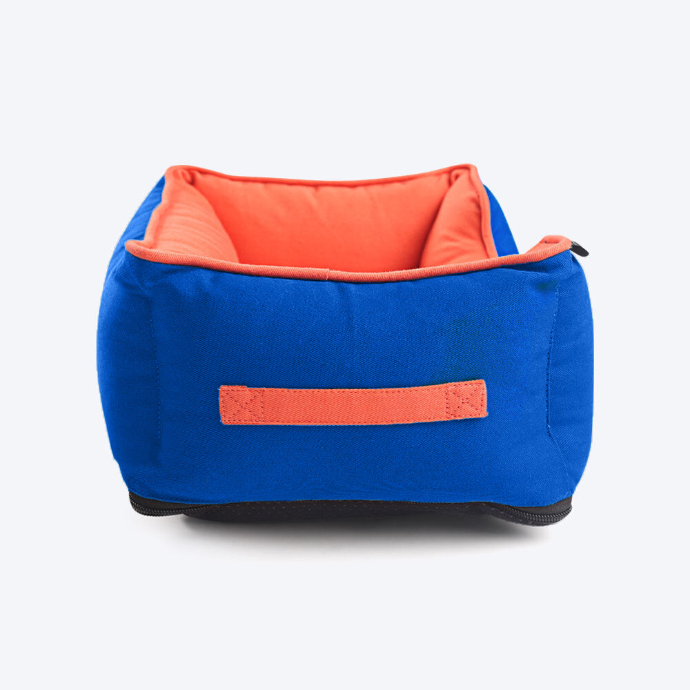 HUFT Personalised Classic Lounger Dog Bed (Free Bone Cushion) - Imperial Blue With Coral