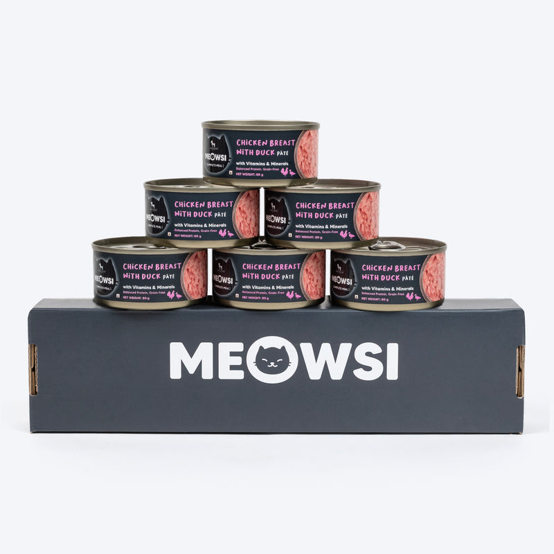 Meowsi by HUFT Chicken Breast with Duck pâté canned cat food, 80 gm, enriched with vitamins and minerals. Grain-free.