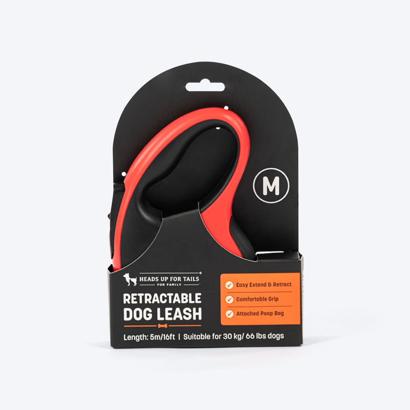 HUFT Retractable Leash With Poop Bag Dispenser For Dog - Red - Heads Up For Tails