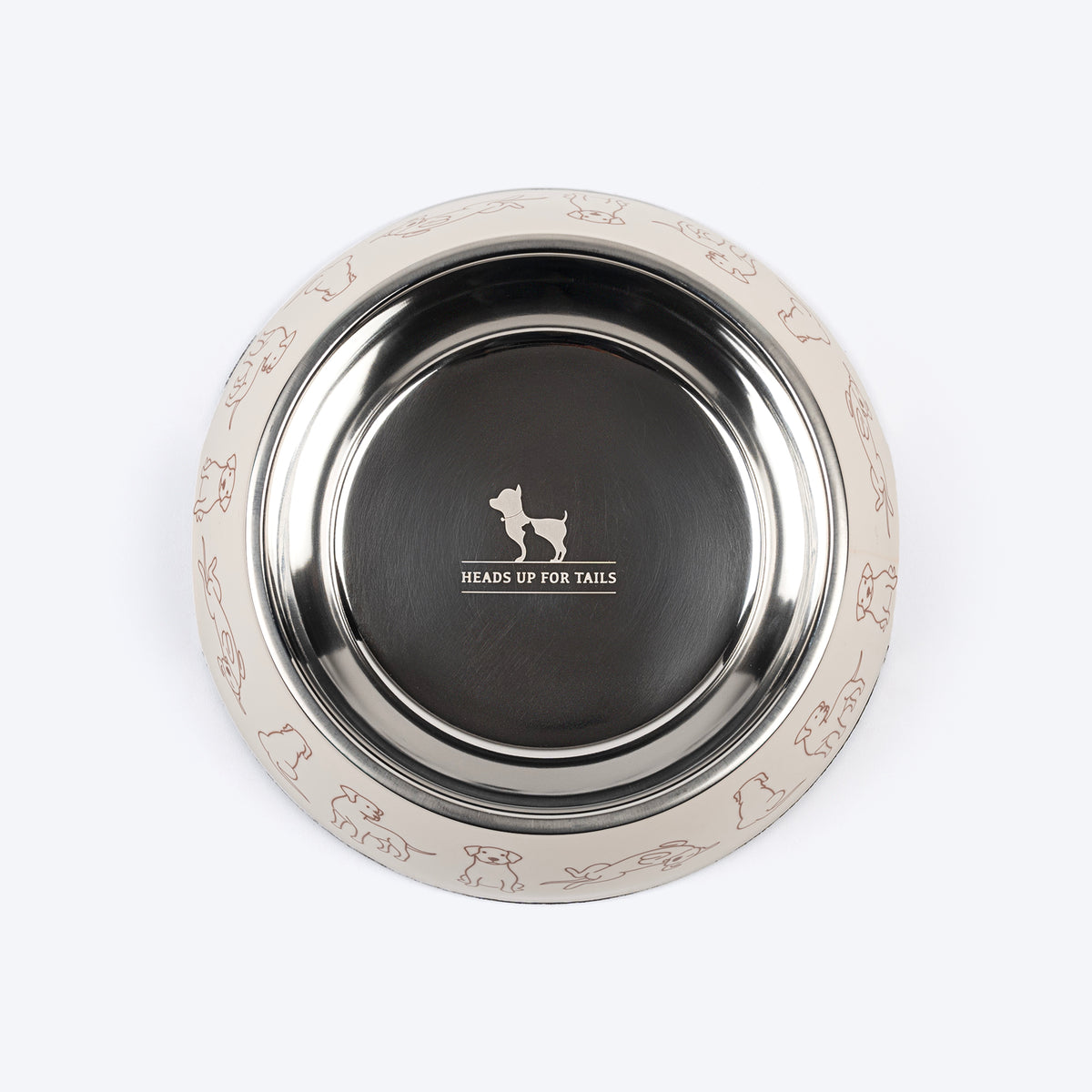 HUFT Wag And Doodle Printed Melamine Bowl With Steel Inserts For Dogs - Beige - Heads Up For Tails