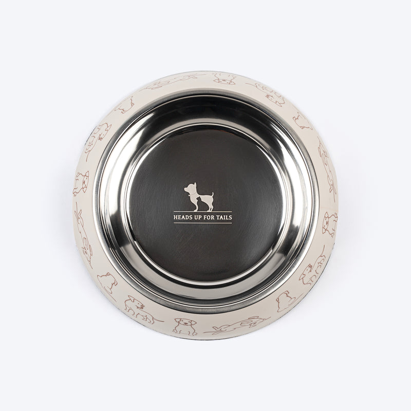HUFT Wag And Doodle Printed Melamine Bowl With Steel Inserts For Dogs - Beige - Heads Up For Tails