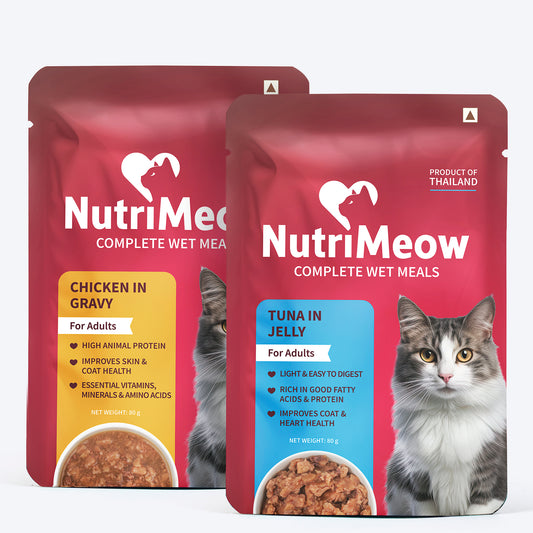 NutriMeow Chicken in Gravy + Tuna in Jelly Wet Food for Adult Cat – 80 gm (Combo Pack) - Heads Up For Tails