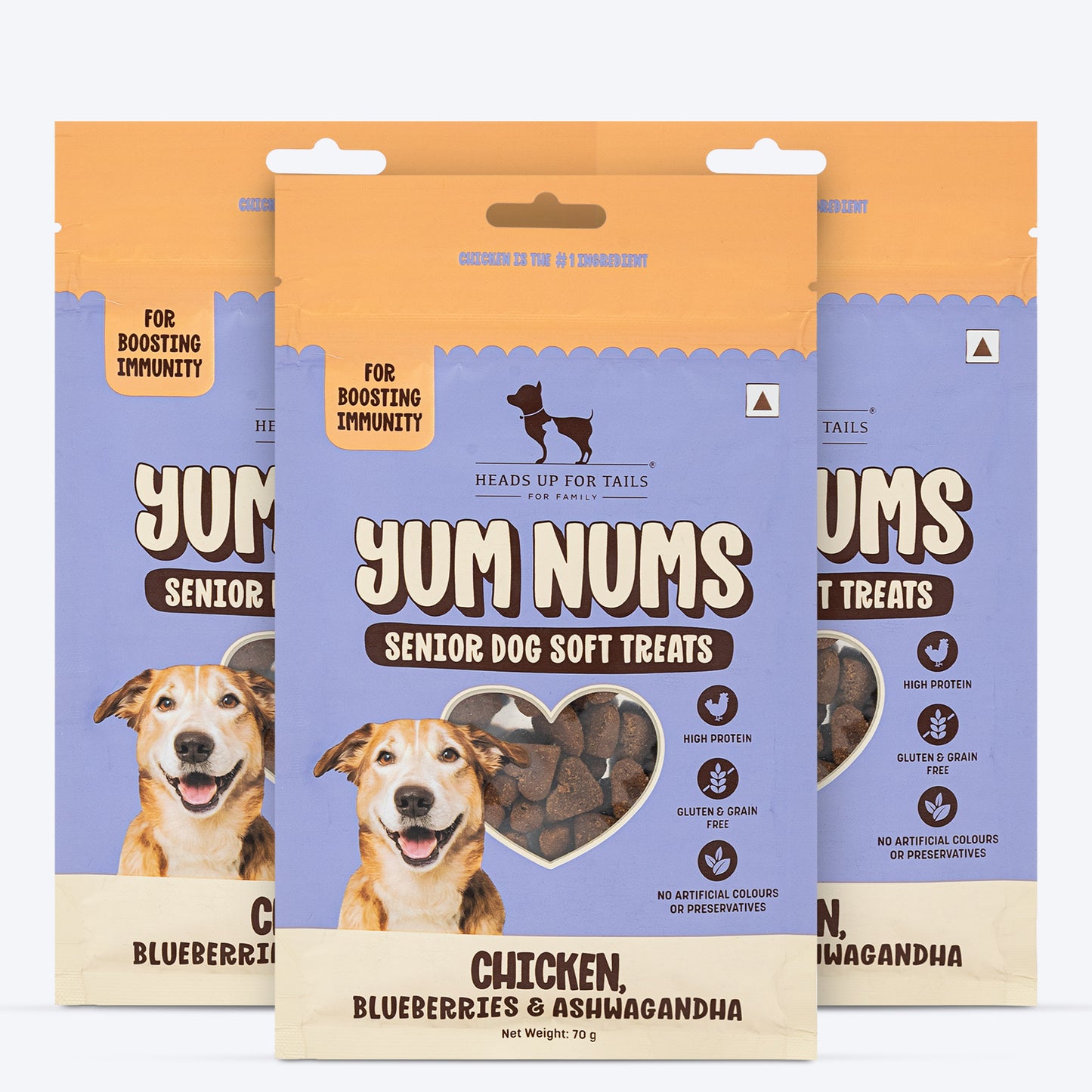 HUFT Yum Nums Senior Dog Treats Soft & Chewy Sticks Blueberries & Ashwagandha With Chicken - 70 gm