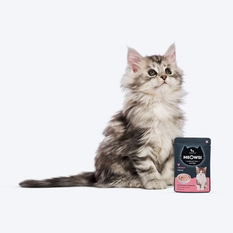 Meowsi by HUFT Chicken Mousse Kitten Wet Food, 70 gm, complete meal with vitamins and minerals, grain-free.