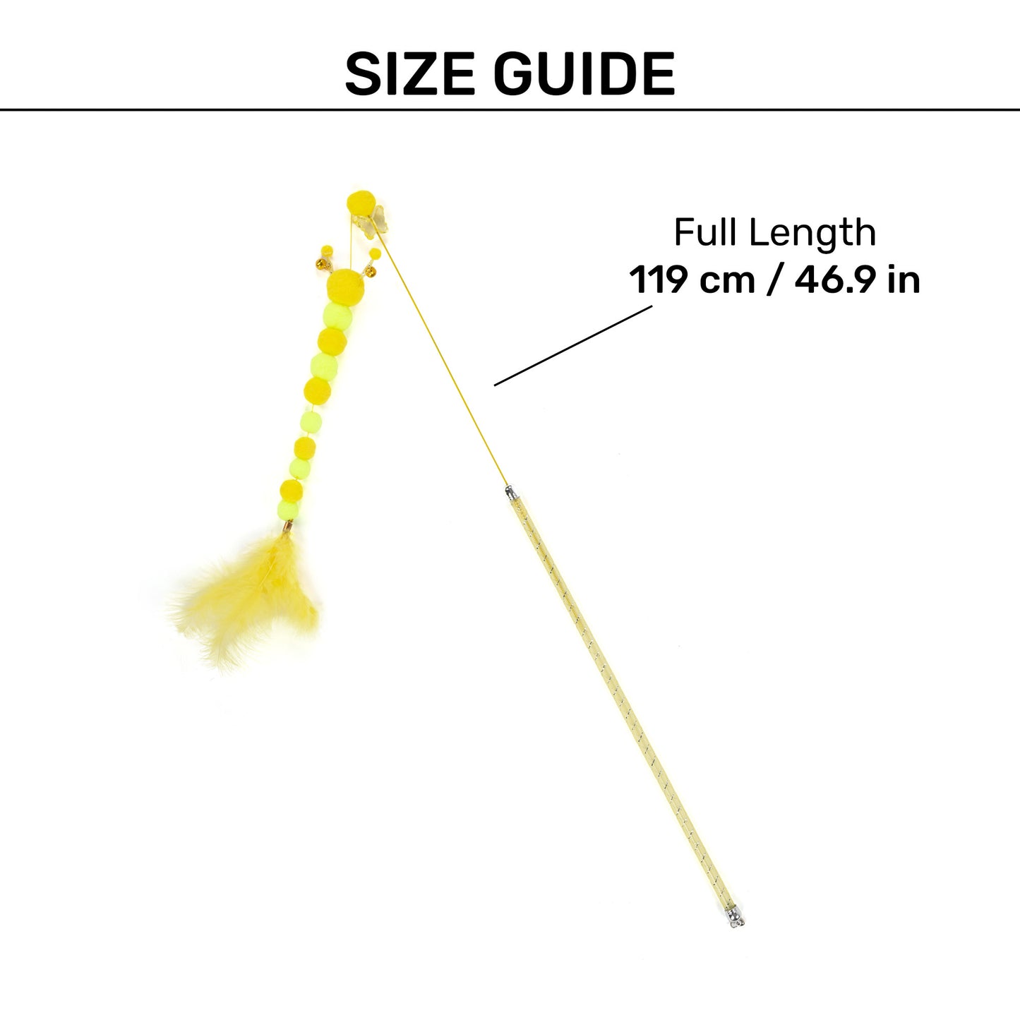 TLC Pompom Dazzle Wand Toy For Cat - Yellow - Heads Up For Tails