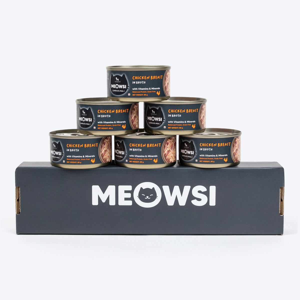 Meowsi by HUFT Chicken Breast in Broth Canned Cat Wet Food, 80 gm, with vitamins and minerals, grain-free.