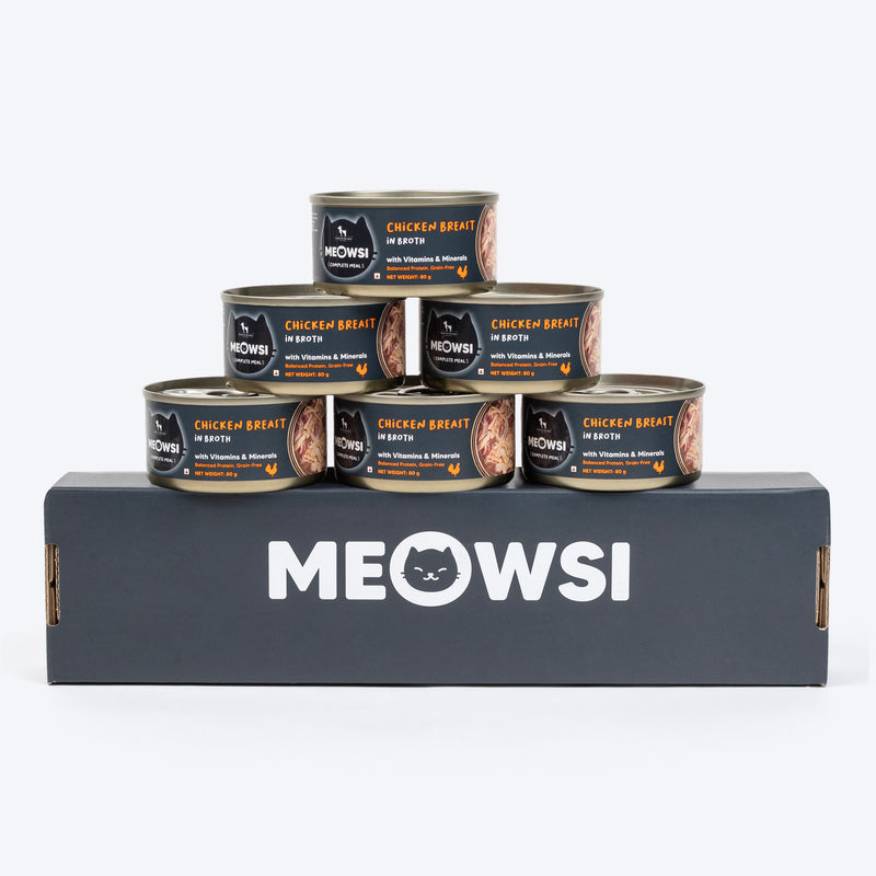 Meowsi by HUFT Chicken Breast in Broth Canned Cat Wet Food, 80 gm, with vitamins and minerals, grain-free.