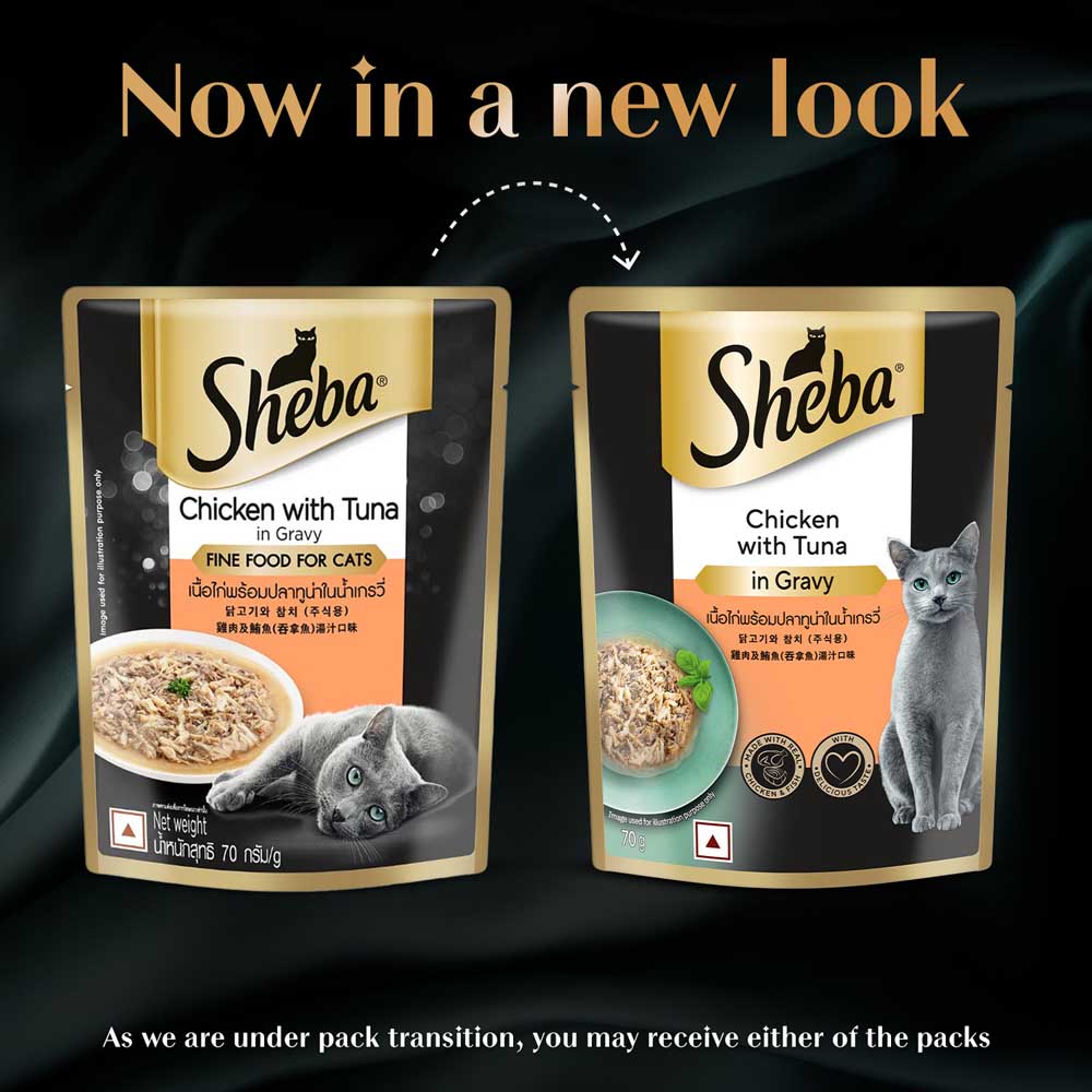 Sheba Rich Premium Chicken With Tuna In Gravy Adult Wet Cat Food - 70 gm Packs - Heads Up For Tails