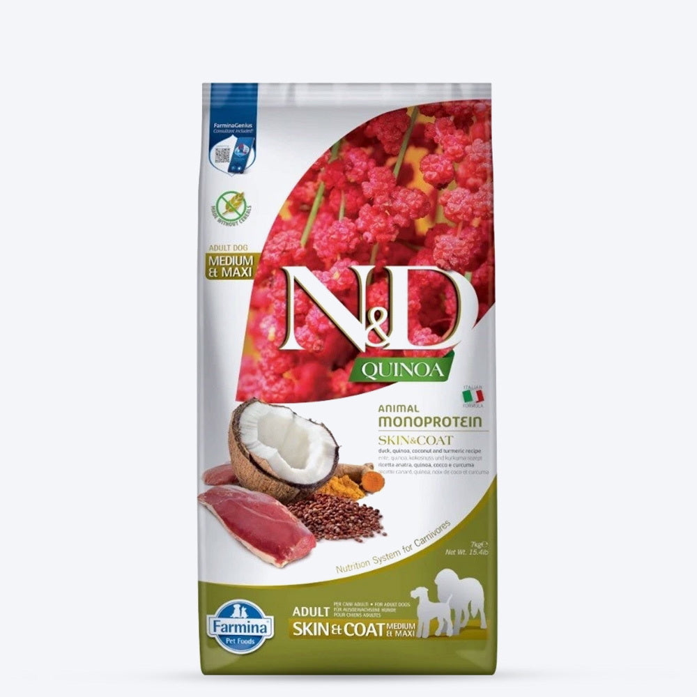Farmina N&D Quinoa (Skin & Coat) Duck, Coconut & Turmeric Grain Free Medium & Maxi Breed Dry Dog Food