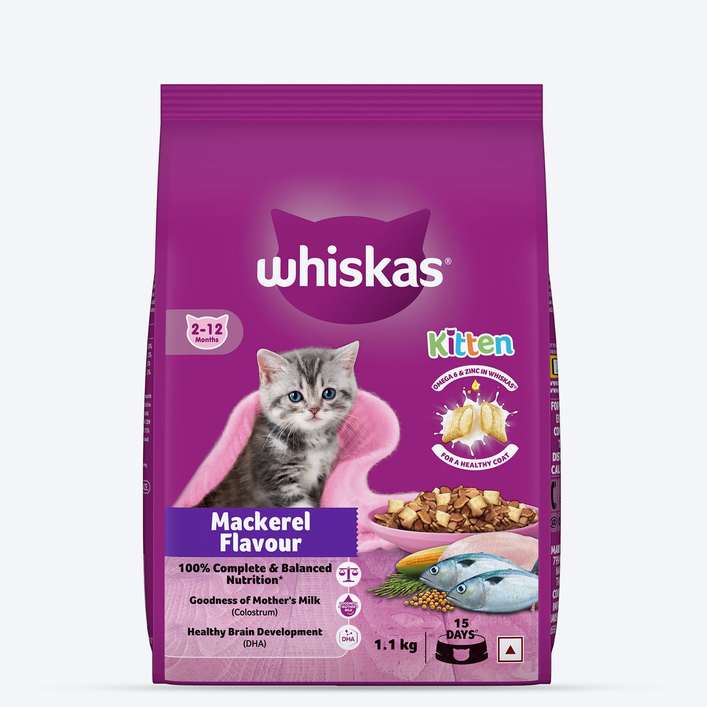 Whiskas Mackerel Flavour Dry Food For (2-12 Months) Kitten - Heads Up For Tails