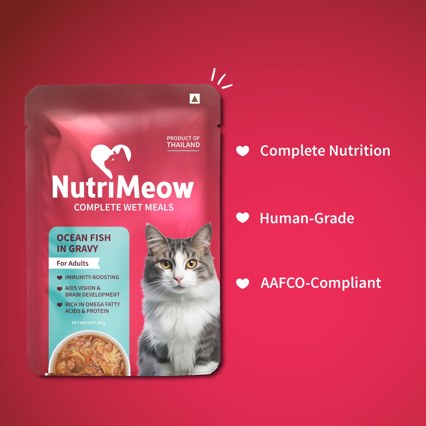NutriMeow Oceanfish In Gravy Wet Food For Adult Cat - 80 gm