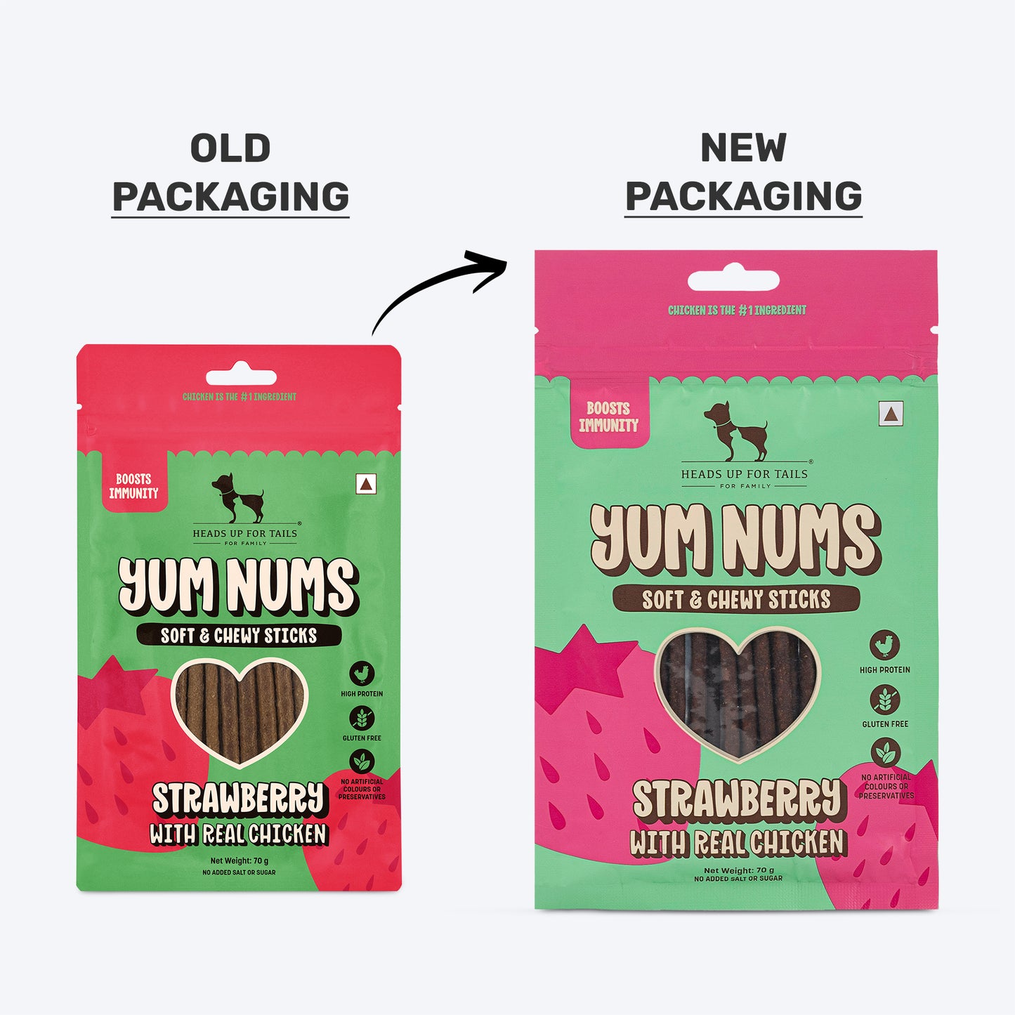 HUFT Yum Nums Soft & Chewy Sticks Strawberry with Real Chicken Treat For Dogs - 70 g - Heads Up For Tails