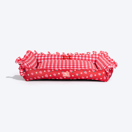 HUFT Personalised Berrylicious Lounger Bed For Dog - Red & Pink - Heads Up For Tails