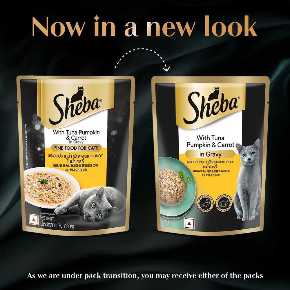 Sheba Rich Premium (1+ Years) Tuna Pumpkin & Carrot In Gravy Adult Wet Cat Food - 70 gm Packs - Heads Up For Tails
