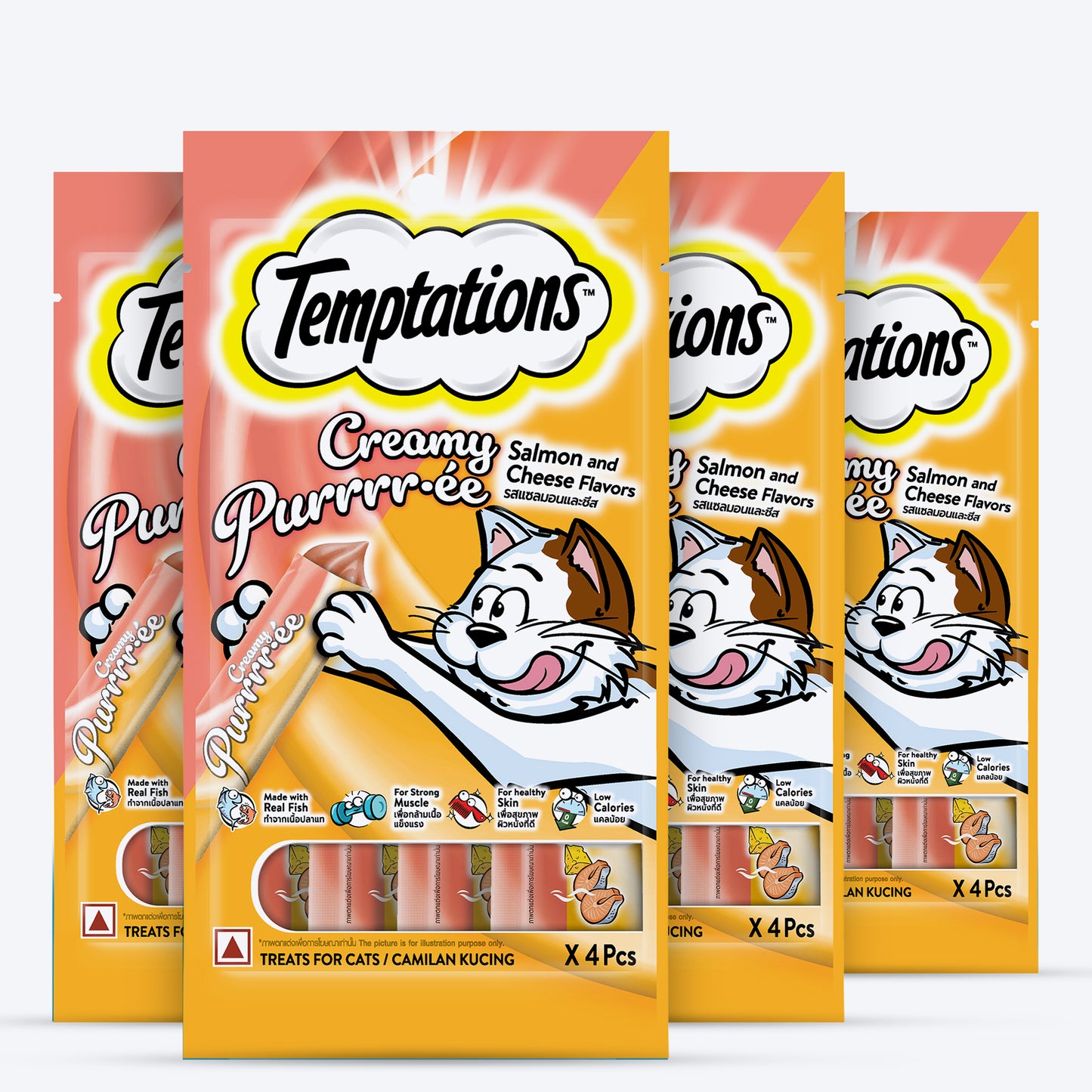 Temptations Creamy Purrrr-ee, Salmon & Cheese Flavour For Cats - 48g (4 pieces) - Heads Up For Tails