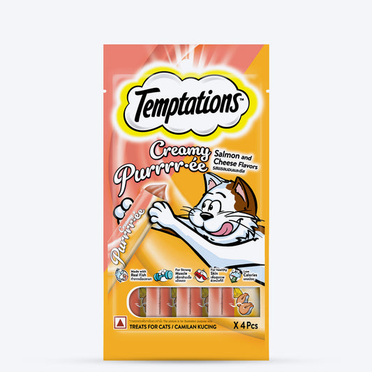 Temptations Creamy Purrrr-ee, Salmon & Cheese Flavour For Cats - 48g (4 pieces)