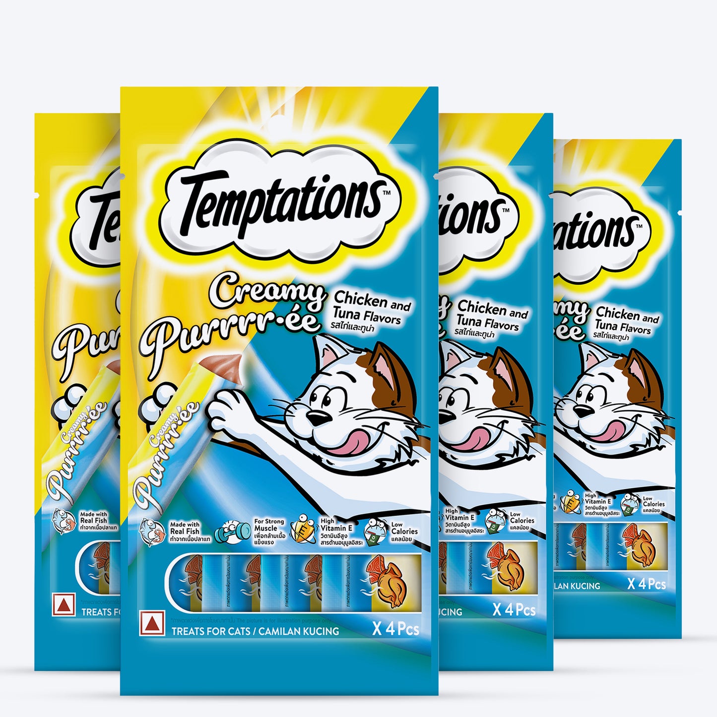 Temptations Creamy Purrrr-ee Cat Treats, Chicken & Tuna Flavour - 48 g (4 pieces) - Heads Up For Tails