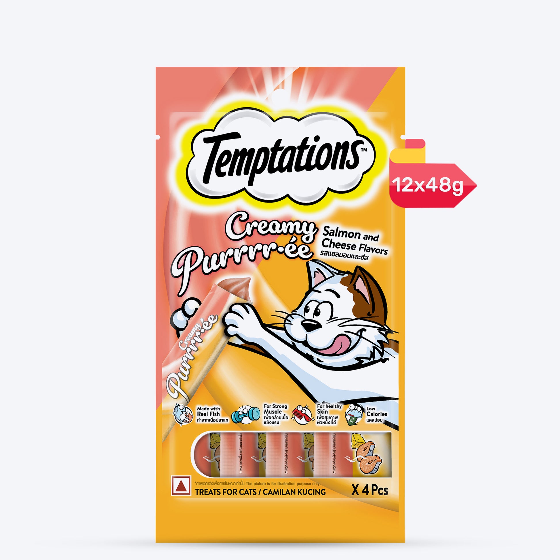 Temptations Creamy Purrrr-ee, Salmon & Cheese Flavour For Cats - 48g (4 pieces) - Heads Up For Tails