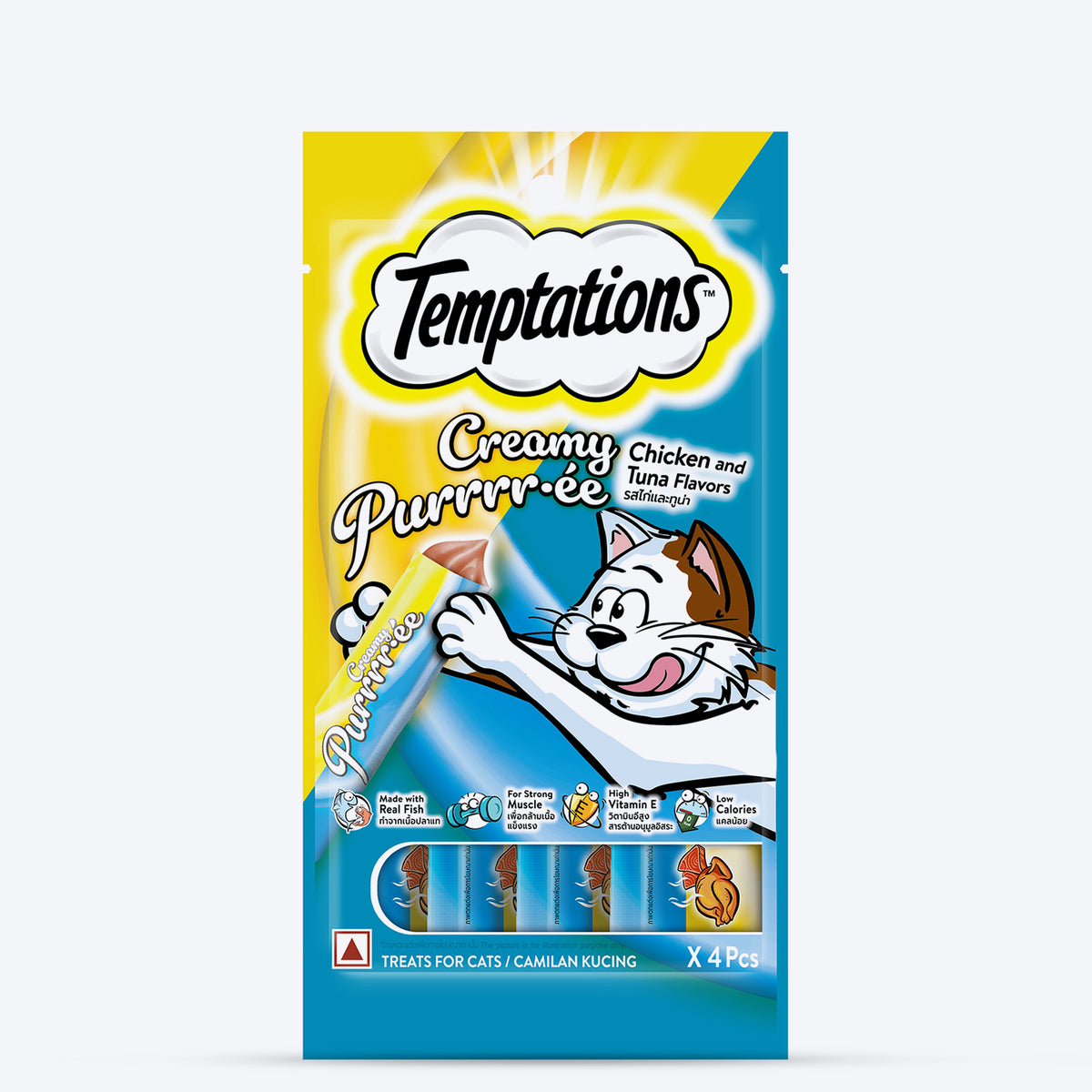 Temptations Creamy Purrrr-ee Lickable Cat Treats, Chicken &amp; Tuna Flavour - 48 g (4 pieces)