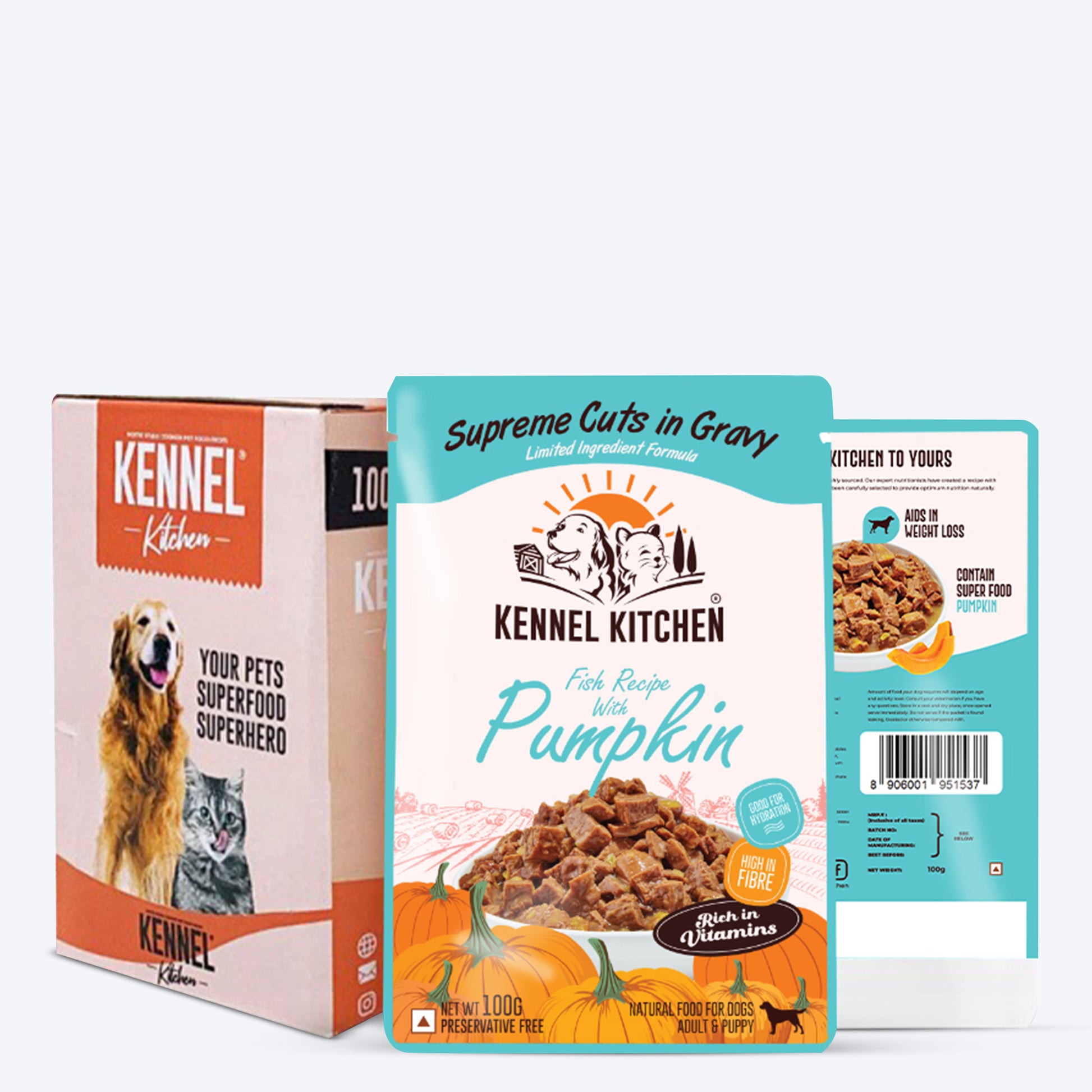 Kennel Kitchen Fish with Pumpkin Supreme Cuts In Gravy Wet Dog Food - 100 g Packs - Heads Up For Tails